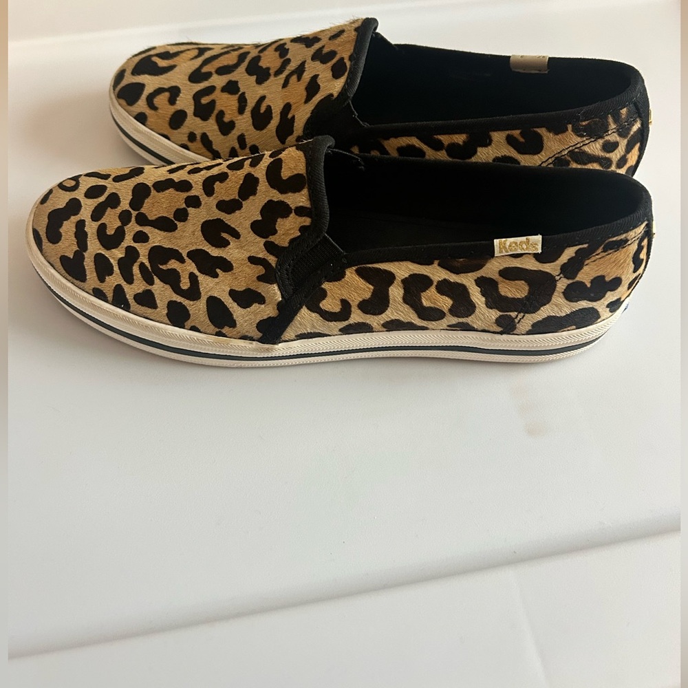 Keds x Kate Spade Double Decker Sneakers Leopard Pony Tan Slip On 7.5 - Picture 5 of 11